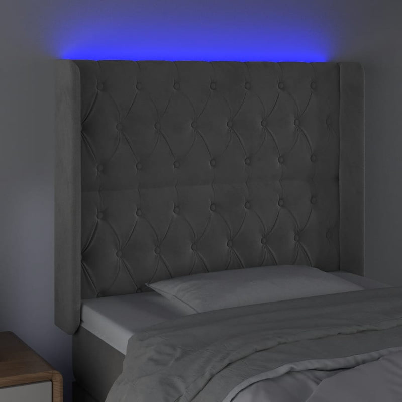 vidaXL világosszürke bársony LED-es fejtámla 103x16x118/128 cm
