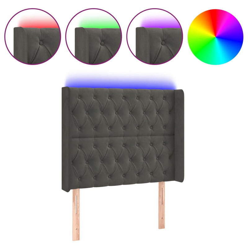 vidaXL sötétszürke bársony LED-es fejtámla 103x16x118/128 cm