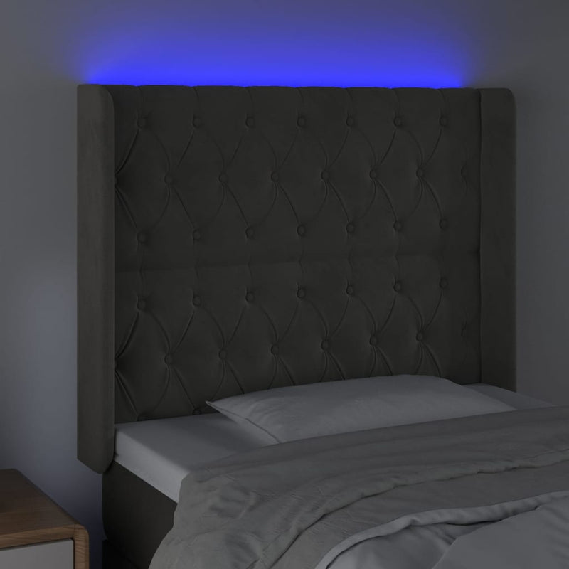 vidaXL sötétszürke bársony LED-es fejtámla 103x16x118/128 cm