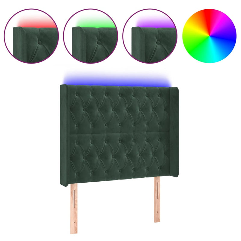 vidaXL sötétzöld bársony LED-es fejtámla 103x16x118/128 cm