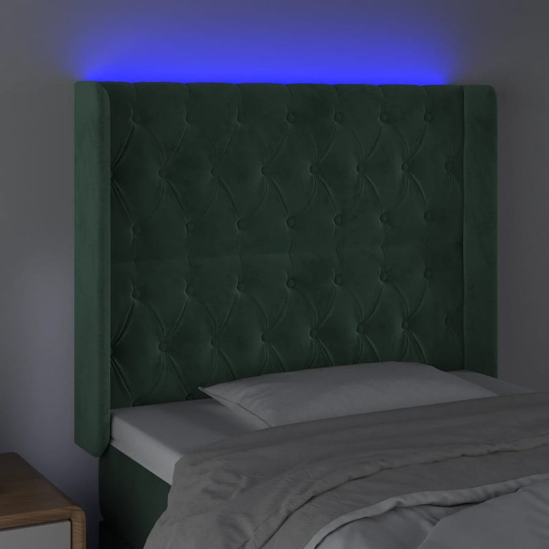 vidaXL sötétzöld bársony LED-es fejtámla 103x16x118/128 cm