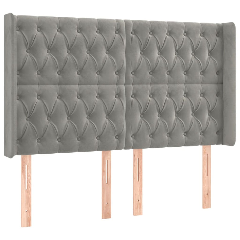 vidaXL világosszürke bársony LED-es fejtámla 147x16x118/128 cm