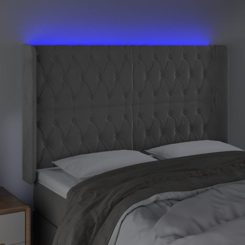 vidaXL világosszürke bársony LED-es fejtámla 147x16x118/128 cm