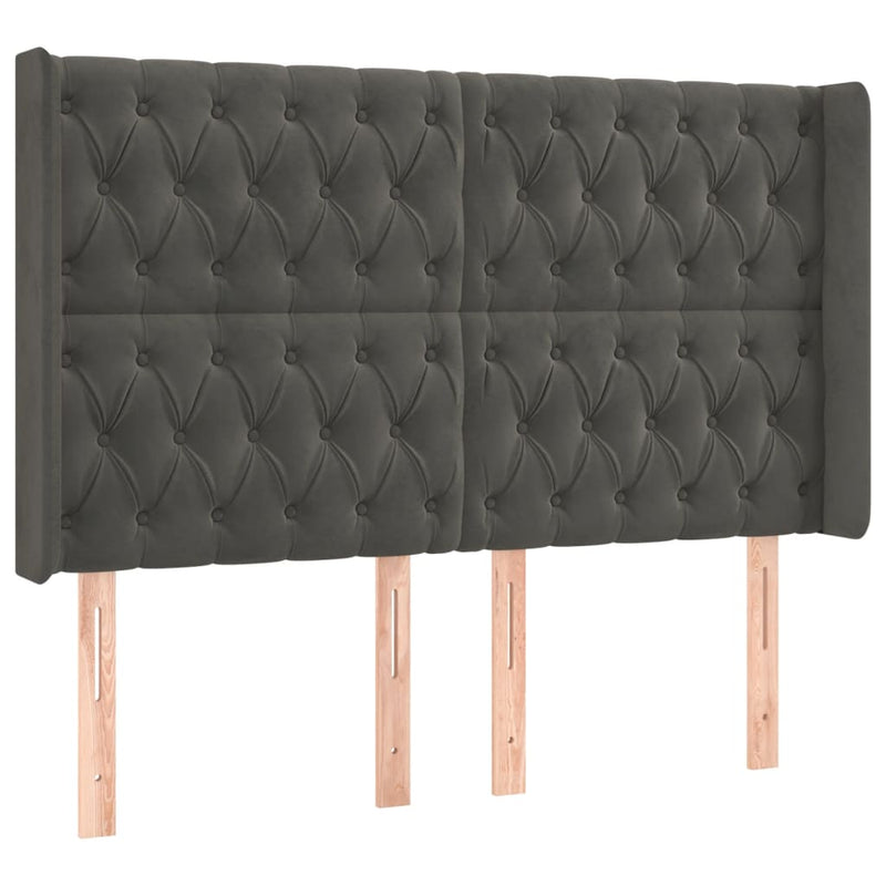 vidaXL sötétszürke bársony LED-es fejtámla 147x16x118/128 cm