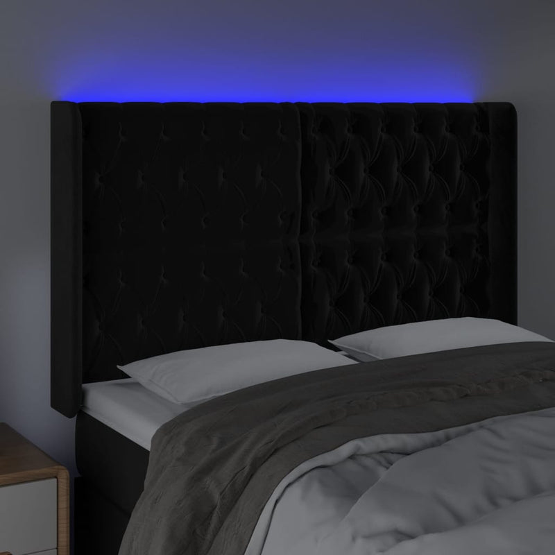 vidaXL fekete bársony LED-es fejtámla 147x16x118/128 cm