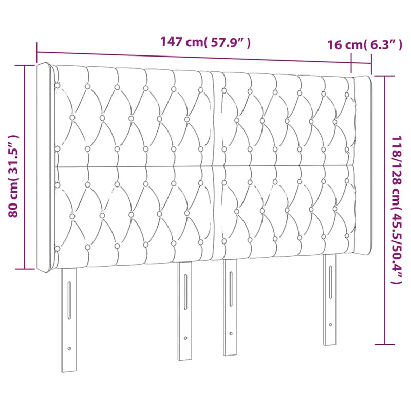 vidaXL sötétkék bársony LED-es fejtámla 147x16x118/128 cm