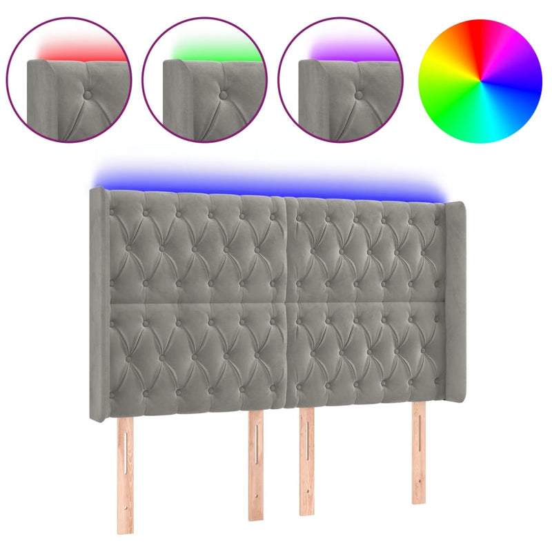 vidaXL világosszürke bársony LED-es fejtámla 163x16x118/128 cm
