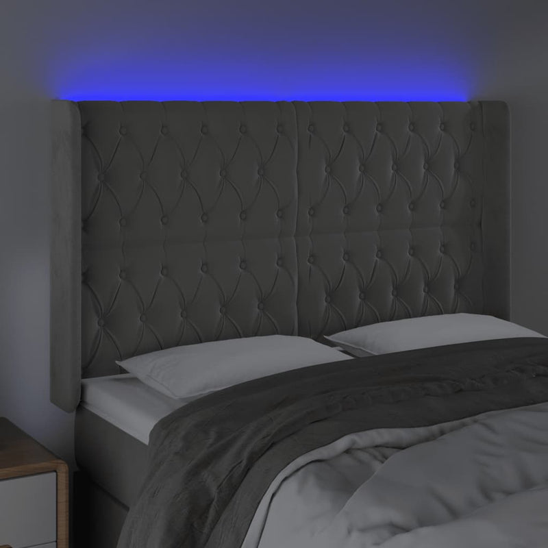 vidaXL világosszürke bársony LED-es fejtámla 163x16x118/128 cm