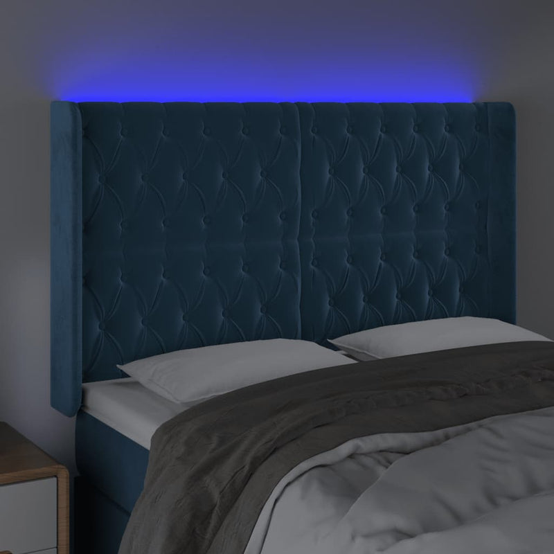 vidaXL sötétkék bársony LED-es fejtámla 163x16x118/128 cm