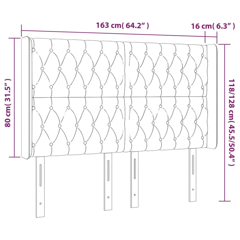 vidaXL sötétkék bársony LED-es fejtámla 163x16x118/128 cm