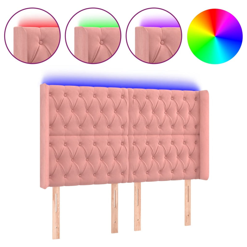 vidaXL rózsaszín bársony LED-es fejtámla 163x16x118/128 cm