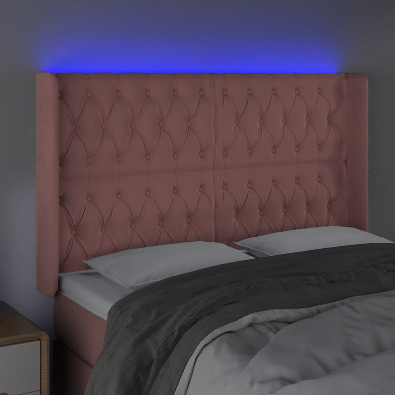 vidaXL rózsaszín bársony LED-es fejtámla 163x16x118/128 cm