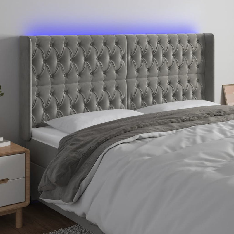 vidaXL világosszürke bársony LED-es fejtámla 183x16x118/128 cm