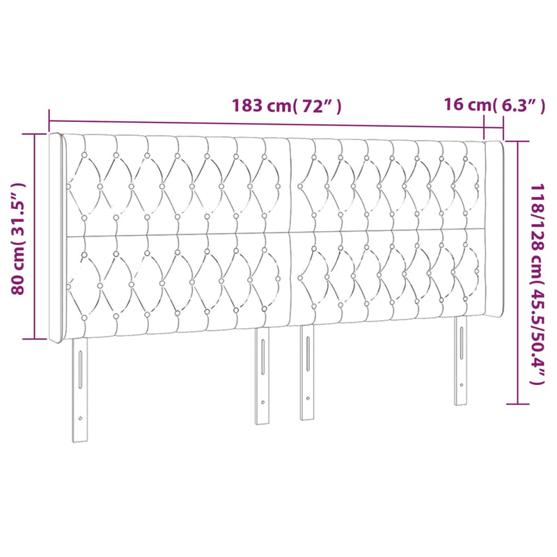 vidaXL sötétzöld bársony LED-es fejtámla 183x16x118/128 cm