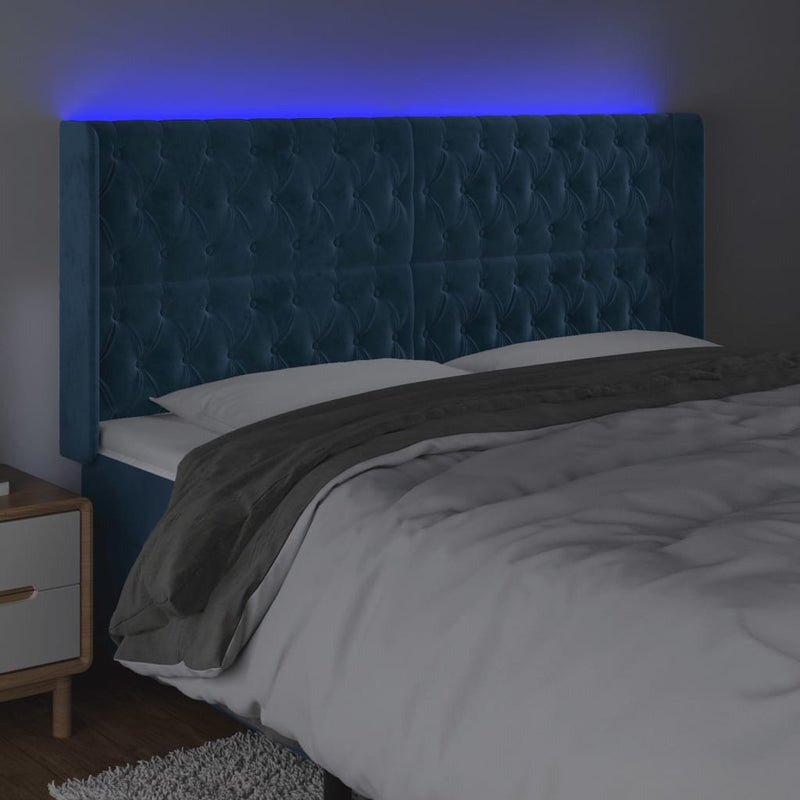 vidaXL sötétkék bársony LED-es fejtámla 183x16x118/128 cm