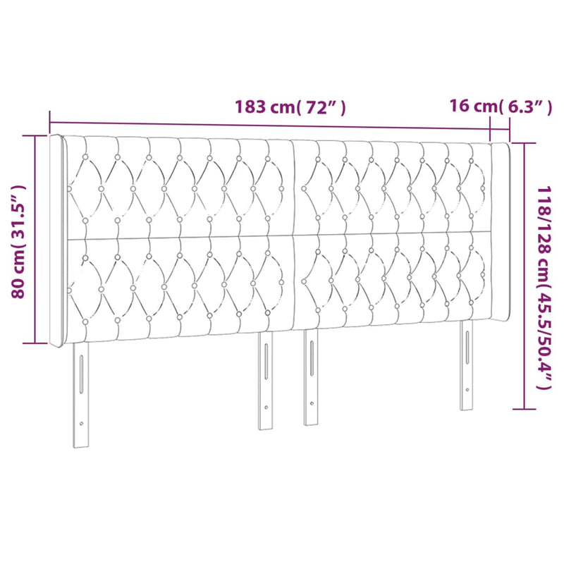 vidaXL sötétkék bársony LED-es fejtámla 183x16x118/128 cm