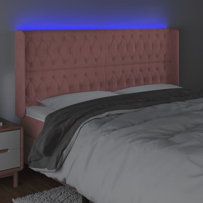 vidaXL rózsaszín bársony LED-es fejtámla 183x16x118/128 cm