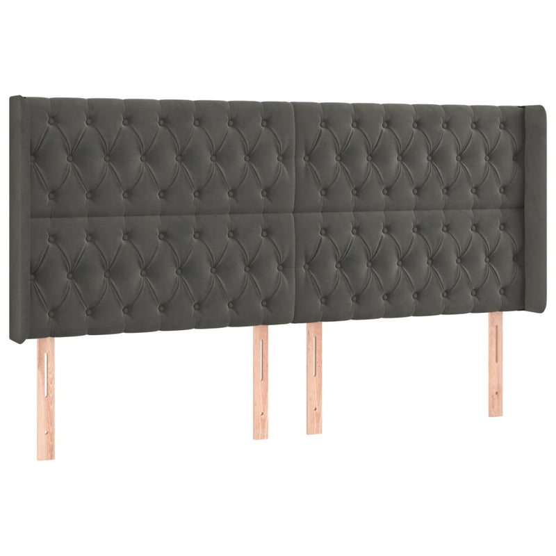 vidaXL sötétszürke bársony LED-es fejtámla 203x16x118/128 cm