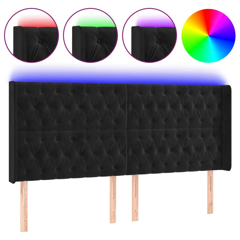 vidaXL fekete bársony LED-es fejtámla 203x16x118/128 cm