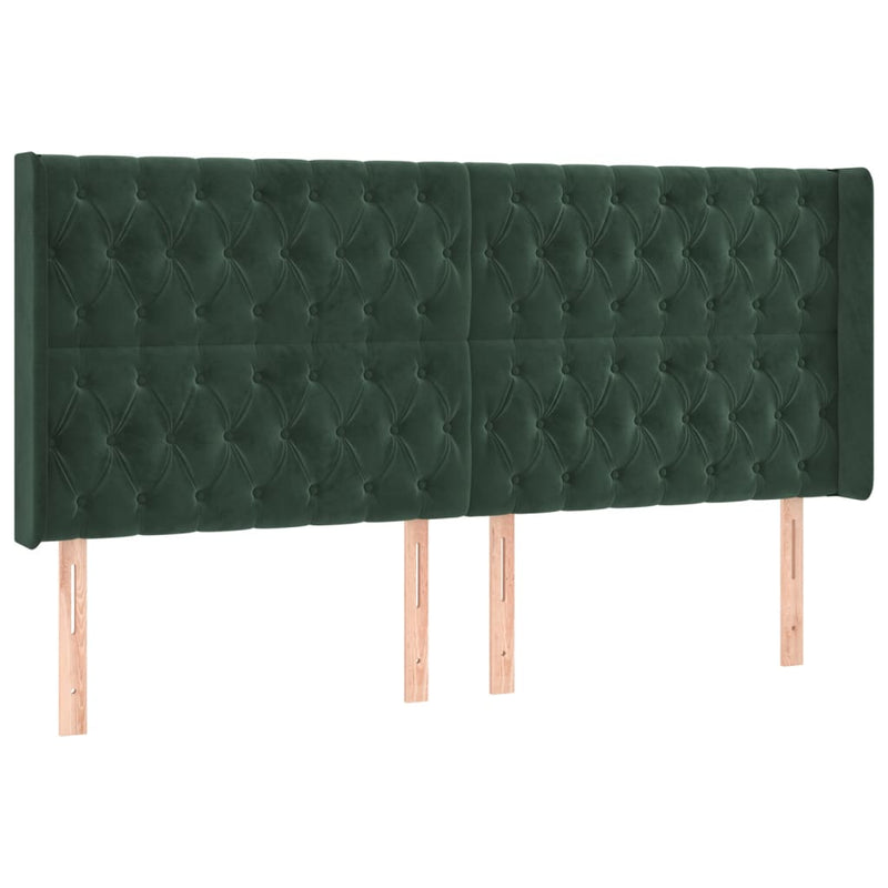 vidaXL sötétzöld bársony LED-es fejtámla 203x16x118/128 cm