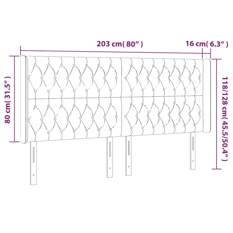 vidaXL sötétzöld bársony LED-es fejtámla 203x16x118/128 cm