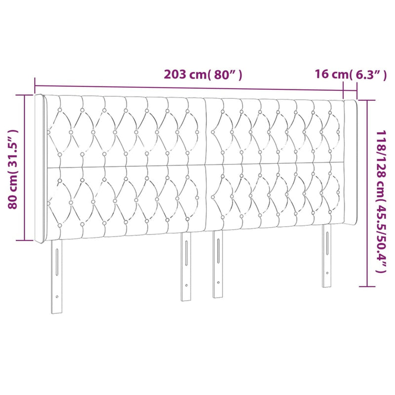vidaXL sötétkék bársony LED-es fejtámla 203x16x118/128 cm