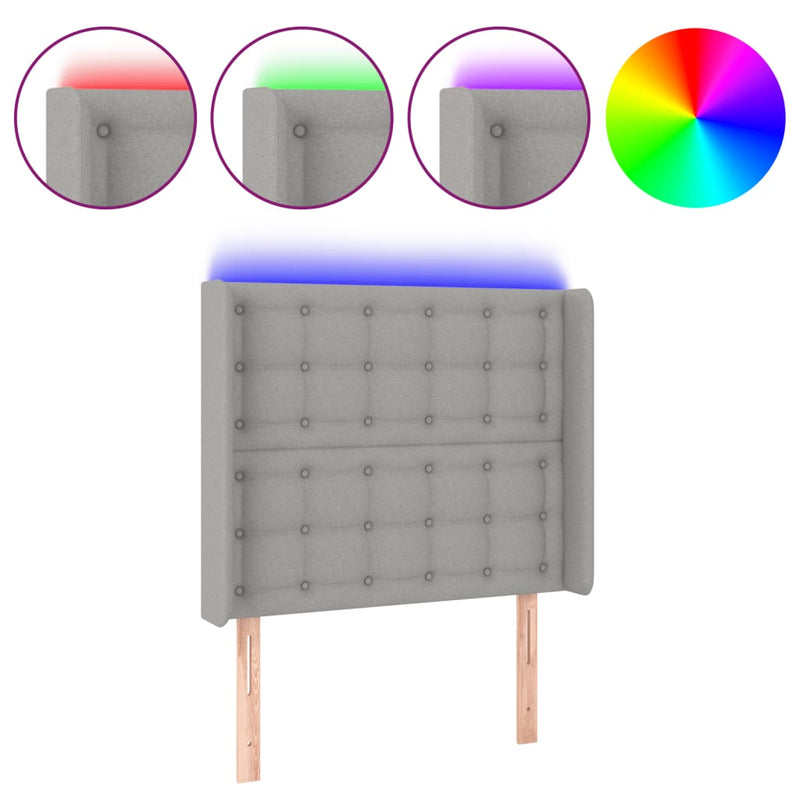 vidaXL világosszürke szövet LED-es fejtámla 83x16x118/128 cm
