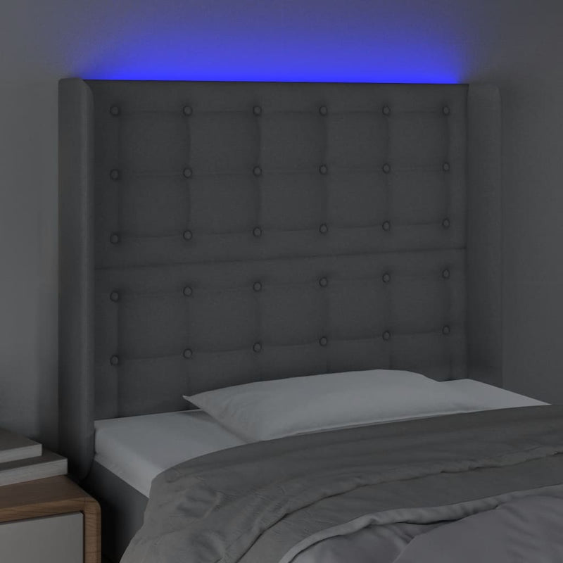 vidaXL világosszürke szövet LED-es fejtámla 83x16x118/128 cm