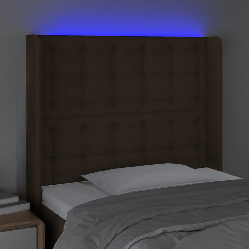 vidaXL sötétbarna szövet LED-es fejtámla 83x16x118/128 cm