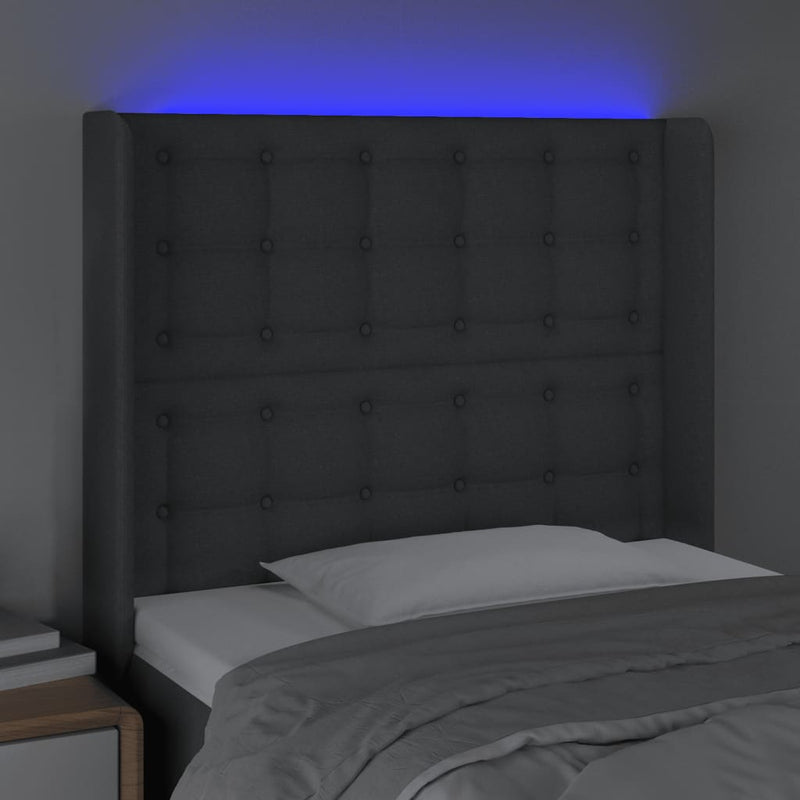 vidaXL sötétszürke szövet LED-es fejtámla 93x16x118/128 cm