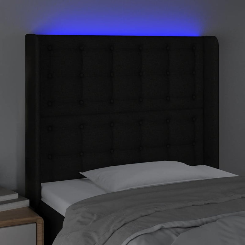 vidaXL fekete szövet LED-es fejtámla 93x16x118/128 cm