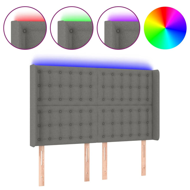 vidaXL sötétszürke szövet LED-es fejtámla 147x16x118/128 cm