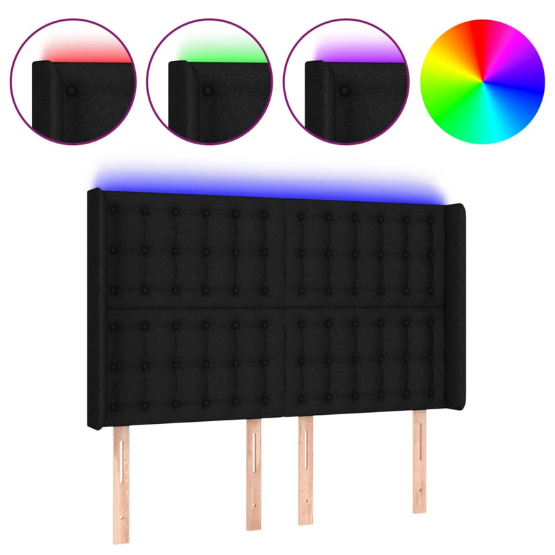 vidaXL fekete szövet LED-es fejtámla 147x16x118/128 cm