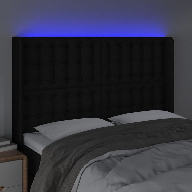 vidaXL fekete szövet LED-es fejtámla 147x16x118/128 cm