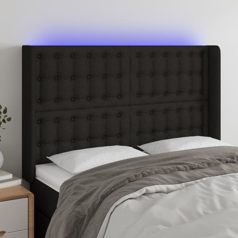 vidaXL fekete szövet LED-es fejtámla 147x16x118/128 cm