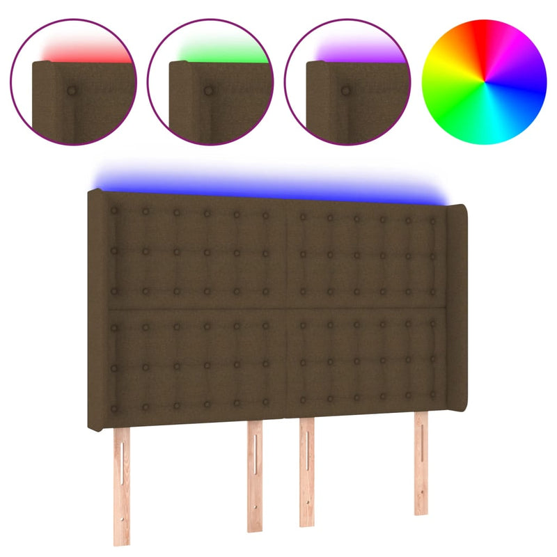 vidaXL sötétbarna szövet LED-es fejtámla 147x16x118/128 cm
