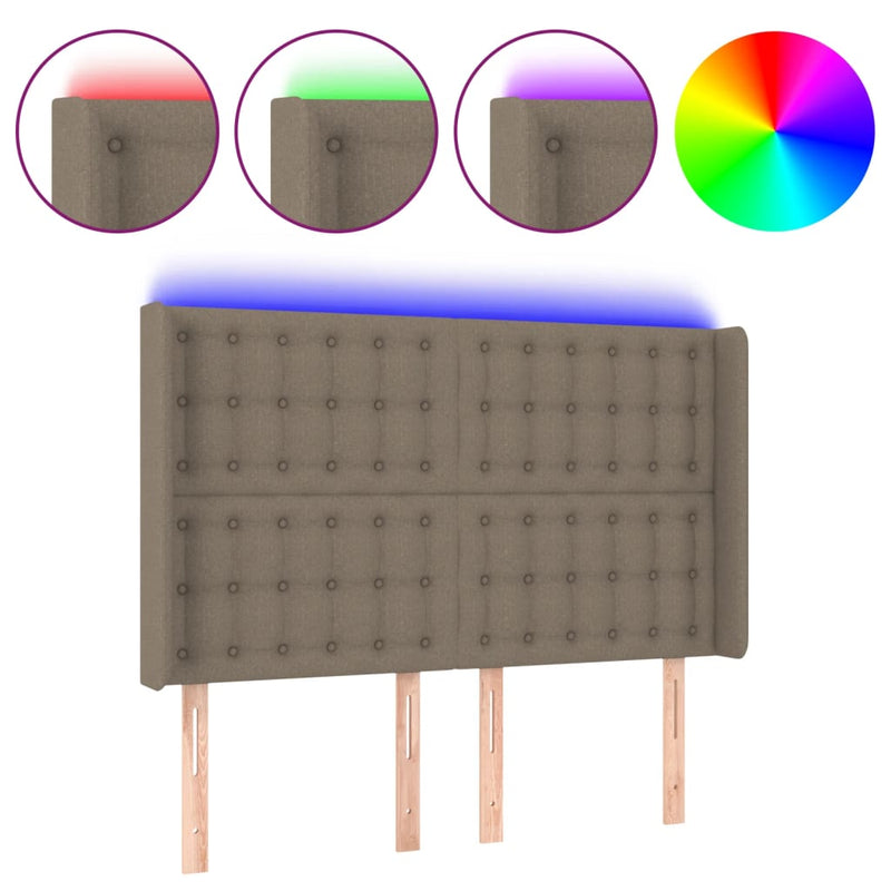 vidaXL tópszínű szövet LED-es fejtámla 147x16x118/128 cm