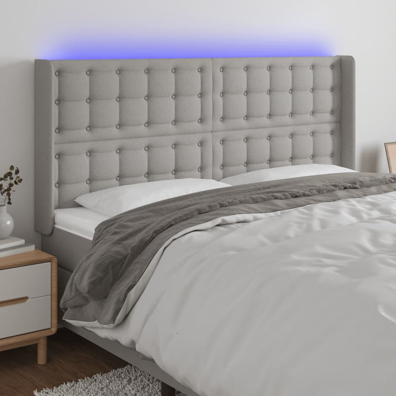 vidaXL világosszürke szövet LED-es fejtámla 163x16x118/128 cm