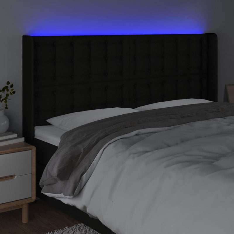 vidaXL fekete szövet LED-es fejtámla 163x16x118/128 cm