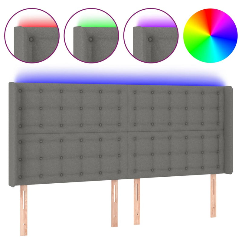 vidaXL sötétszürke szövet LED-es fejtámla 183x16x118/128 cm
