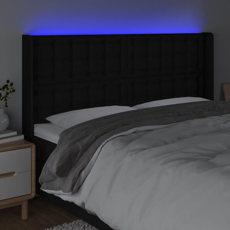 vidaXL fekete szövet LED-es fejtámla 183x16x118/128 cm