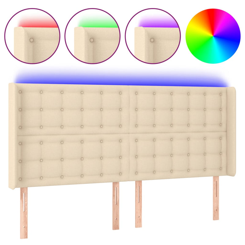 vidaXL krémszínű szövet LED-es fejtámla 183x16x118/128 cm