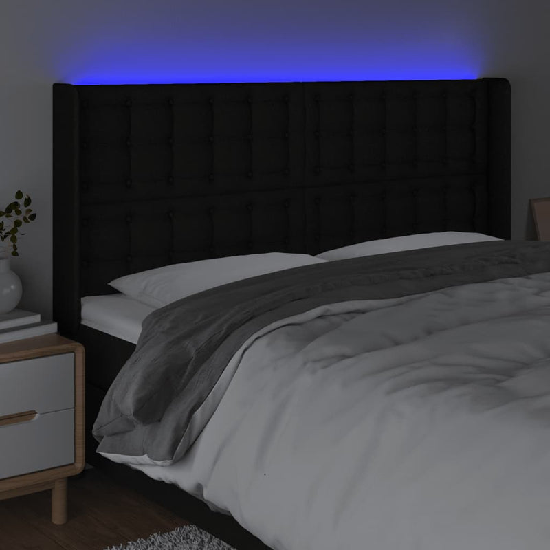 vidaXL fekete szövet LED-es fejtámla 203x16x118/128 cm