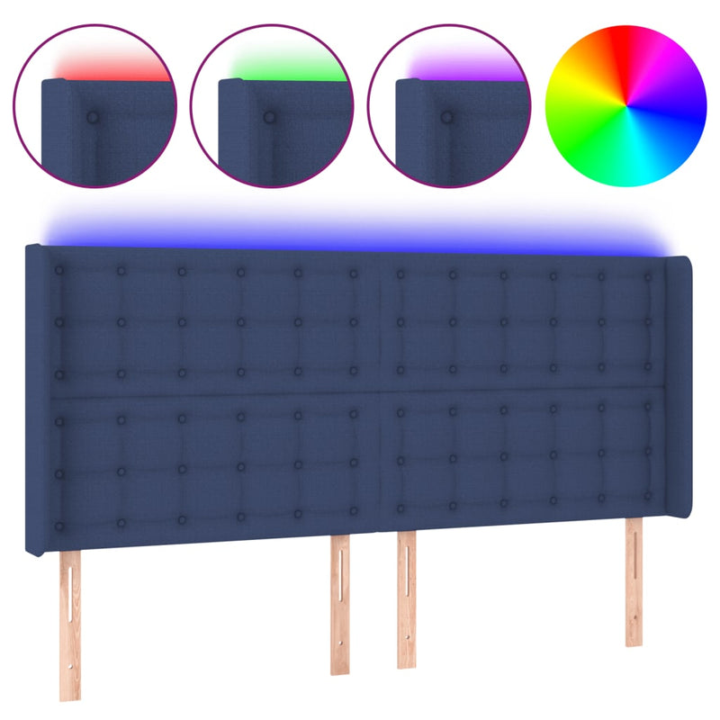 vidaXL kék szövet LED-es fejtámla 203x16x118/128 cm