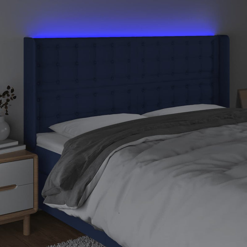 vidaXL kék szövet LED-es fejtámla 203x16x118/128 cm