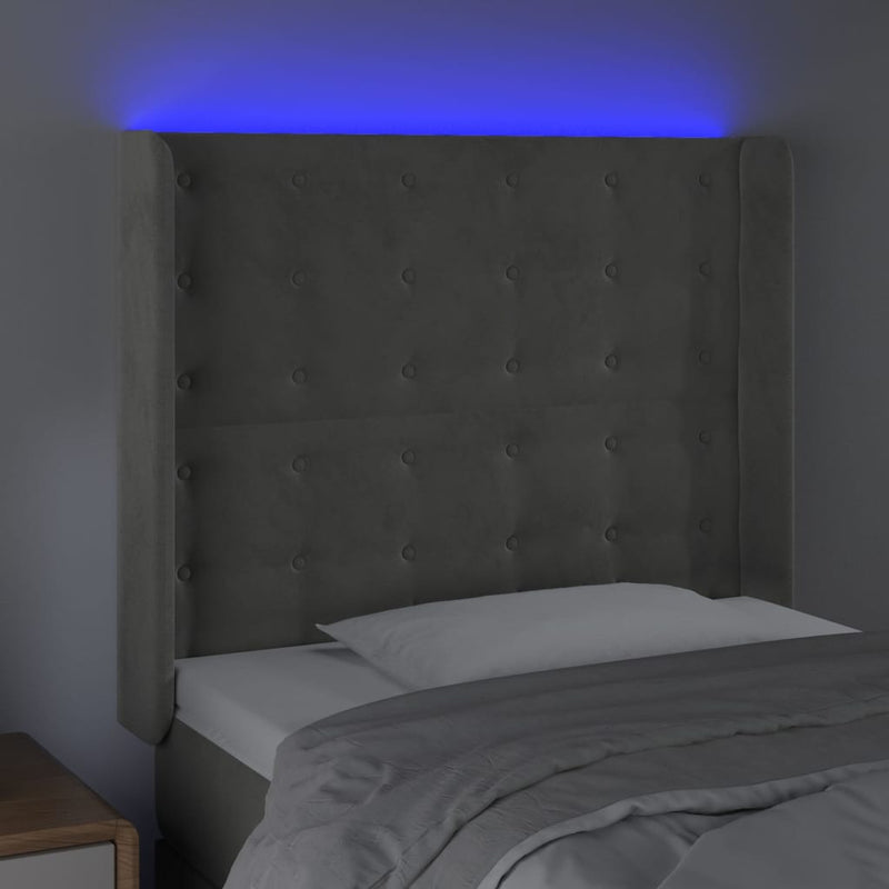 vidaXL világosszürke bársony LED-es fejtámla 83x16x118/128 cm