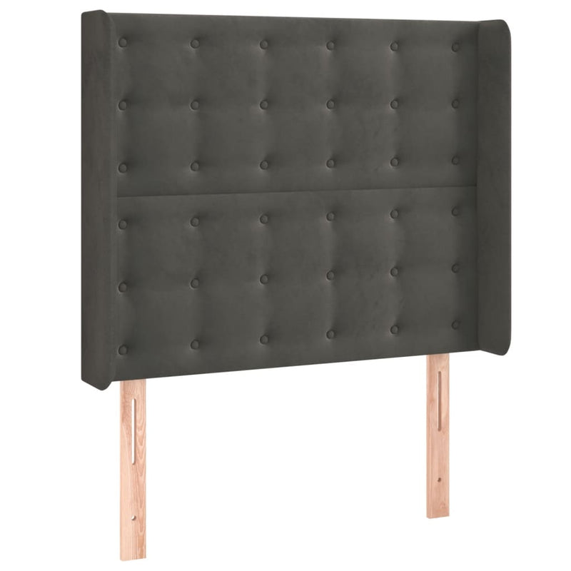 vidaXL sötétszürke bársony LED-es fejtámla 83x16x118/128 cm