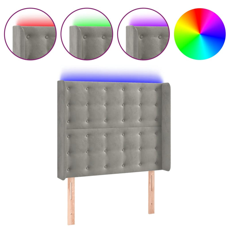 vidaXL világosszürke bársony LED-es fejtámla 93x16x118/128 cm
