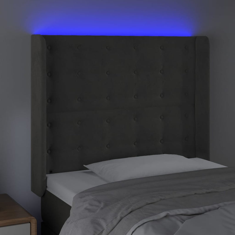 vidaXL sötétszürke bársony LED-es fejtámla 93x16x118/128 cm