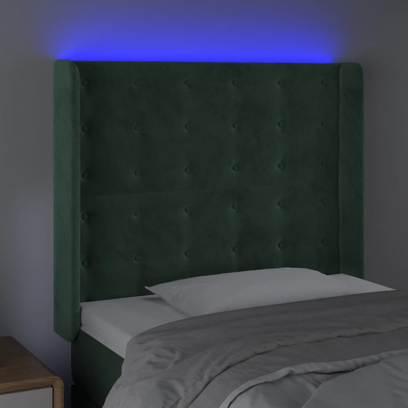 vidaXL sötétzöld bársony LED-es fejtámla 93x16x118/128 cm